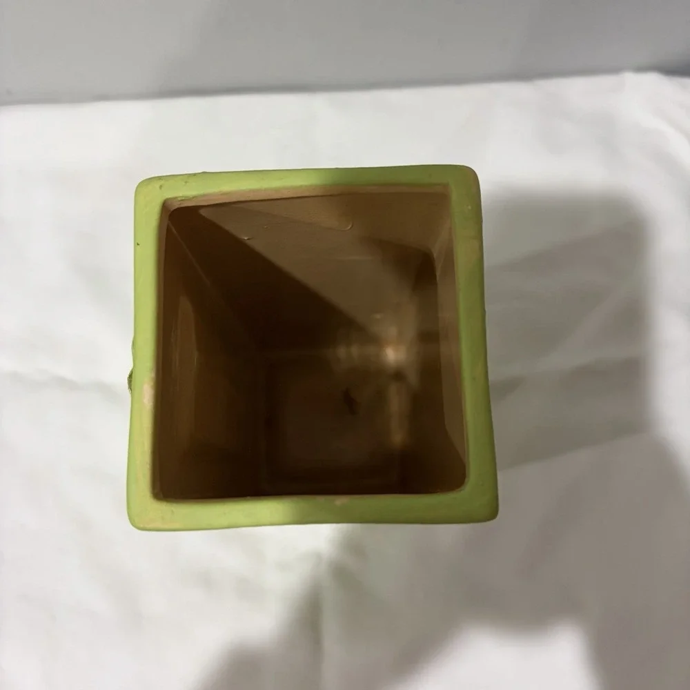 vintage light green rectangle planter Vase Stucco 8